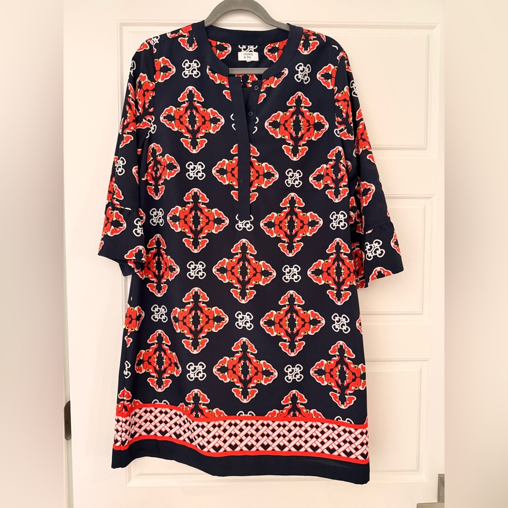 Crown & Ivy Split Tunic Dress 3/4 Sleeve Size 10